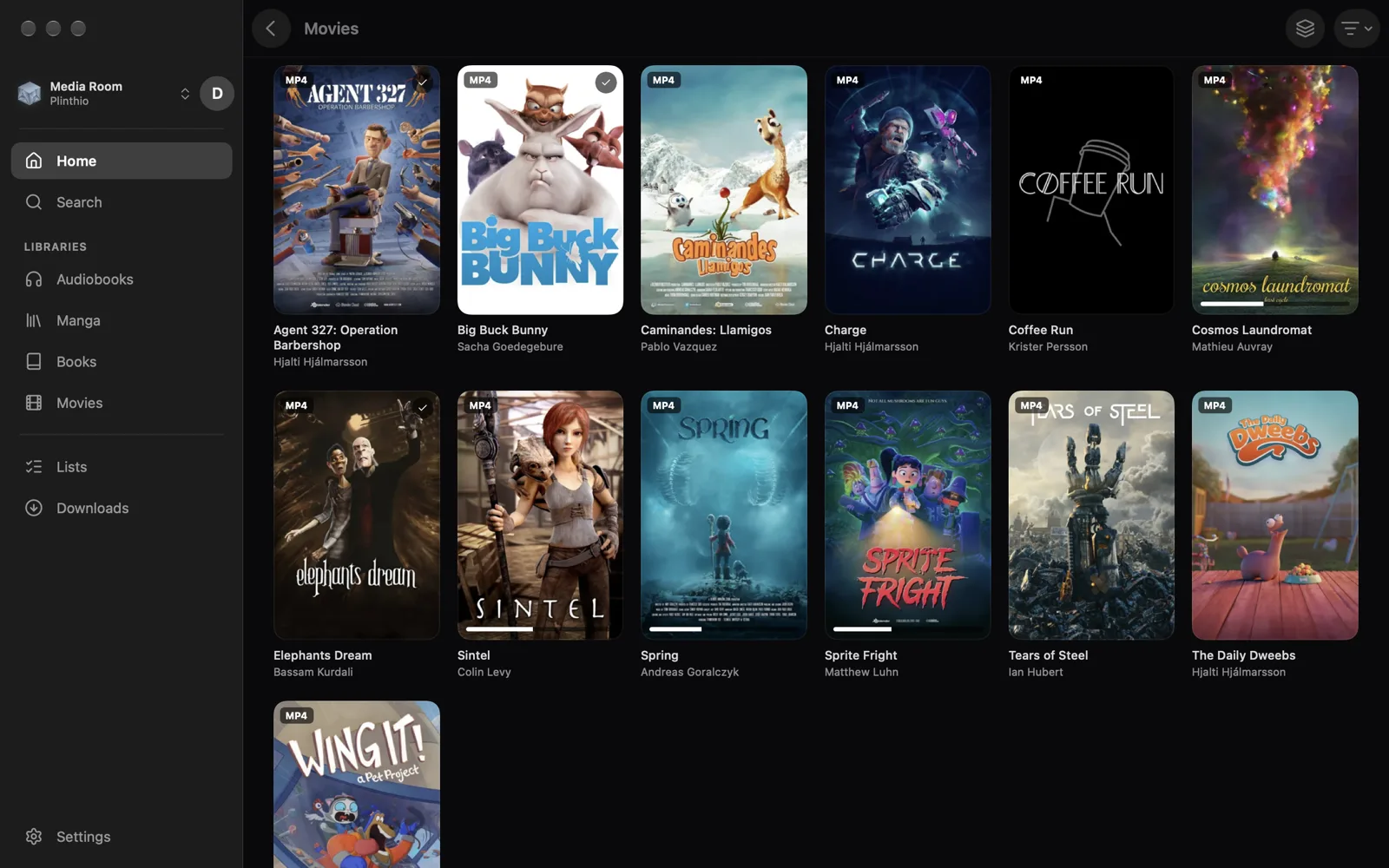 The movie library on a Mac, a grid of film posters.
